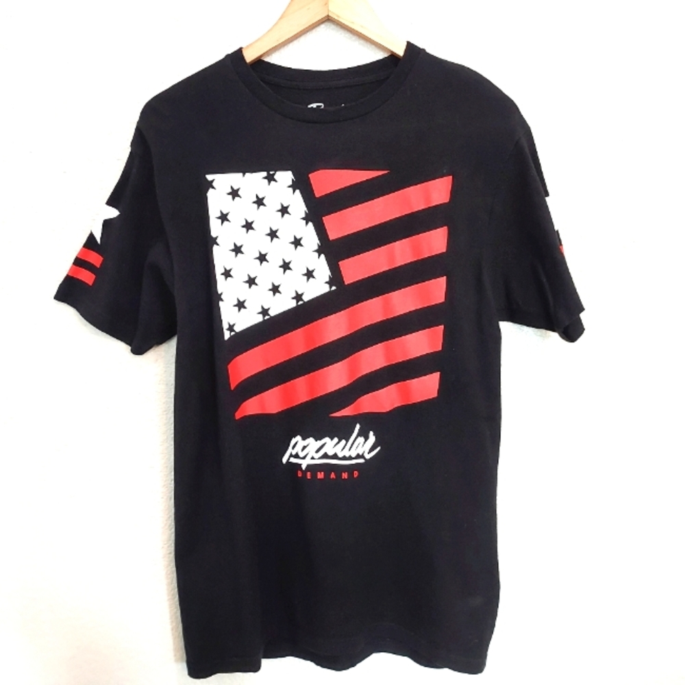 Popular Demand Black Red USA Flag T-Shirt Size Medium
